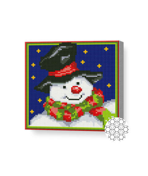 Mozaic cu diamante 20x20 cm Om de zăpadă în pălărie și fular